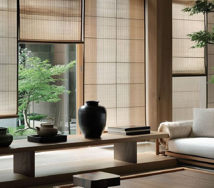 Blind material or installed interior
