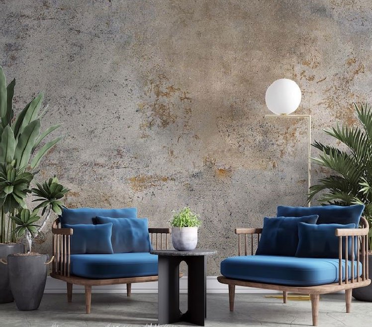 Wallpaper material or installed interior